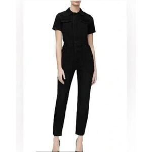 YFB Young Fabulous & Broke Short Sleeve Button Down Chest Pocket Black Jumpsuit